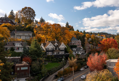 Arial image of Portland, Oregon community in the fall